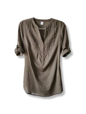 Women Brown Camaieu Sheer Cotton Tunic Top 38 8 Neutral Coastal Beach Minimalist